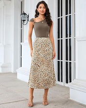 luvamia Women Satin Skirt Leopard Print Maxi Long Stretchy Elastic Skirts Cheetah Animal Print, Bias Cut Skirt, A-Line, High Waisted, Flowy Long Slip Skirts, Elastic Waistband, Fall Outfits for Women