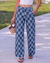 luvamia Checkered Pants Women High Rise Cinch-Waist Stretchy Wide Leg Jeans Adjustable Waist, Patterned Pants for Women, Baggy Jeans Y2K, Checkerboard Print, Alternative Clothes