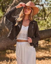 luvamia Fringe Jackets For Women Trendy Cropped Faux Suede Jacket Women Faux Leather Fall Jackets For Women, Full Lining, Zip Up, Tassel Cowgirl Jacket, Country Concert, Western Outfit For Women