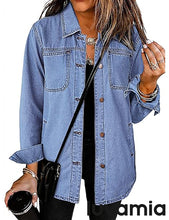 LUVAMIA Denim Jackets for Women Trendy Long Sleeve Button Down Shirt Jacket with Pocket