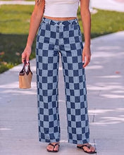 luvamia Checkered Pants Women High Rise Cinch-Waist Stretchy Wide Leg Jeans Adjustable Waist, Patterned Pants for Women, Baggy Jeans Y2K, Checkerboard Print, Alternative Clothes