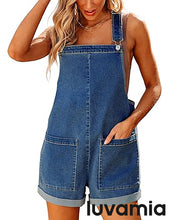 LUVAMIA Women's Denim Jumpsuit Overall Adjustable Sleeveless Stretch Short Romper Jean.