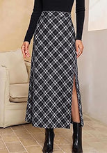 luvamia Plaid Maxi Skirts for Women Trendy A-Line Long Skirt with Side Slit Vintage Plaid Pattern, Back Elastic Waist, Flattering A-Line, High Waisted Skirts, Ankle-Length, Fall Outfits, Holiday Party