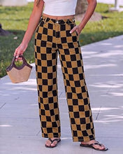 luvamia Checkered Pants Women High Rise Cinch-Waist Stretchy Wide Leg Jeans Adjustable Waist, Patterned Pants for Women, Baggy Jeans Y2K, Checkerboard Print, Alternative Clothes