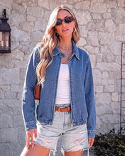 luvamia Oversized Jean Jacket Women Zip Up Bomber Denim Jacket Fall Outfits Modern Bomber Silhouette, Loose Fall Jackets, Elasticized Hem, Button-Tab Collar, Dropped Shoulders, Trendy Western Outfits