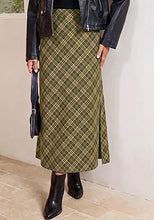 luvamia Plaid Maxi Skirts for Women Trendy A-Line Long Skirt with Side Slit Vintage Plaid Pattern, Back Elastic Waist, Flattering A-Line, High Waisted Skirts, Ankle-Length, Fall Outfits, Holiday Party