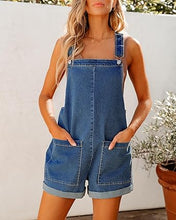 LUVAMIA Women's Denim Jumpsuit Overall Adjustable Sleeveless Stretch Short Romper Jean.