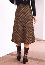 luvamia Plaid Midi Skirts for Women High Waist A-Line Fall Skirt with Belt Front Slit Opening, Asymmetrical Front Hem, Overlapping Front Panel, Diagonal Plaid Pattern, Back Elastic Waist, Fall Outfits