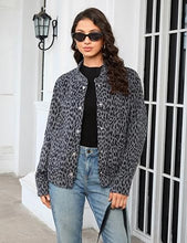luvamia Women Leopard Print Bomber Jacket Oversized Wool Blend Fall Outfits Brushed, Cheetah, Animal Print Jackets, Stand Collar, Snap Button, Elastic Hem, Winter Coats with Pockets, Western Outfits