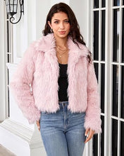luvamia Faux Fur Jackets for Women Shaggy Crop Coats Fall Winter Outerwear Hook Closure, Long Sleeve, Lapel Collar, Date Night Outfit, Drop Shoulder, Clean Front Design, Long Pile Texture, Solid Color