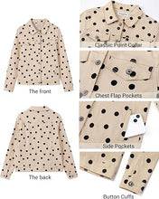 luvamia Jean Jacket Women Polka Dot Fall Stretch Denim Jacket With Pockets Classic Trucker Silhouette, Slightly Cropped Fit, Chest Flap Pockets, Button Front, Country Concert, Fall Outfits for Women