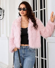 luvamia Faux Fur Jackets for Women Shaggy Crop Coats Fall Winter Outerwear Hook Closure, Long Sleeve, Lapel Collar, Date Night Outfit, Drop Shoulder, Clean Front Design, Long Pile Texture, Solid Color