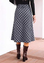 luvamia Plaid Midi Skirts for Women High Waist A-Line Fall Skirt with Belt Front Slit Opening, Asymmetrical Front Hem, Overlapping Front Panel, Diagonal Plaid Pattern, Back Elastic Waist, Fall Outfits