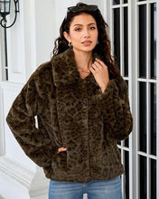 luvamia Women's Leopard Print Faux Fur Jackets Fluffy Furry Winter Coats Cheetah Animal Print Jackets, Oversized, Lapel, Snap Button, Inner Lining, Furry Winter Coats with Pockets, Western Outfits