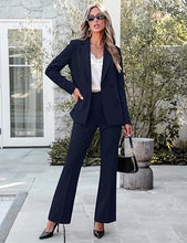 luvamia 2 Piece Sets for Women Blazer Pants Suits Business Casual Outfits Long Sleeve Belted Double Breasted Blazer, Elastic High Waisted Flared Pants, Dressy Pantsuits, Work Outfits for Women Office