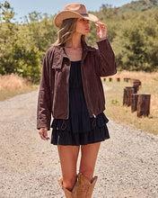 luvamia Faux Suede Jackets Women Oversized Cropped Funnel Neck Zip Up Coats Soft Faux Suede, Stand Collar, Loose Fit, Front Zipper, Modern Bomber Silhouette & Adjustable Hem, Fall Essential Outerwear
