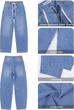 luvamia FleXclusive Barrel Jeans Women Trendy Baggy High Waisted Drawstring Denim Pants Barrel Wide Leg Pants, 27.5" Inseam, Baggy Jeans, Stretchy, Ankle Length, Drawstring Adjustable Waist, Casual Denim Outfits