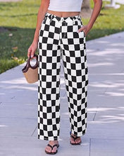 luvamia Checkered Pants Women High Rise Cinch-Waist Stretchy Wide Leg Jeans Adjustable Waist, Patterned Pants for Women, Baggy Jeans Y2K, Checkerboard Print, Alternative Clothes