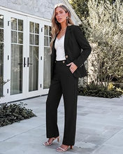 luvamia Pant Suits for Women Dressy 2 Piece Sets Business Casual Pants Set Single Button Blazers, Notch Collar, High Waisted Pants, 29" Inseam, Adjustable Dual Button Waistband, Elegant Office Outfits
