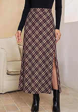 luvamia Plaid Maxi Skirts for Women Trendy A-Line Long Skirt with Side Slit Vintage Plaid Pattern, Back Elastic Waist, Flattering A-Line, High Waisted Skirts, Ankle-Length, Fall Outfits, Holiday Party
