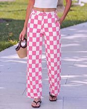 luvamia Checkered Pants Women High Rise Cinch-Waist Stretchy Wide Leg Jeans Adjustable Waist, Patterned Pants for Women, Baggy Jeans Y2K, Checkerboard Print, Alternative Clothes