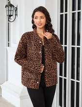 luvamia Women Leopard Print Bomber Jacket Oversized Wool Blend Fall Outfits Brushed, Cheetah, Animal Print Jackets, Stand Collar, Snap Button, Elastic Hem, Winter Coats with Pockets, Western Outfits