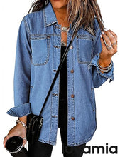 LUVAMIA Denim Jackets for Women Trendy Long Sleeve Button Down Shirt Jacket with Pocket
