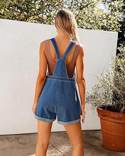 LUVAMIA Women's Denim Jumpsuit Overall Adjustable Sleeveless Stretch Short Romper Jean.