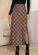 luvamia Plaid Maxi Skirts for Women Trendy A-Line Long Skirt with Side Slit Vintage Plaid Pattern, Back Elastic Waist, Flattering A-Line, High Waisted Skirts, Ankle-Length, Fall Outfits, Holiday Party