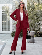 luvamia 2 Piece Sets for Women Blazer Pants Suits Business Casual Outfits Long Sleeve Belted Double Breasted Blazer, Elastic High Waisted Flared Pants, Dressy Pantsuits, Work Outfits for Women Office