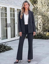 luvamia 2 Piece Sets for Women Blazer Pants Suits Business Casual Outfits Long Sleeve Belted Double Breasted Blazer, Elastic High Waisted Flared Pants, Dressy Pantsuits, Work Outfits for Women Office
