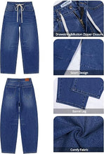 luvamia FleXclusive Barrel Jeans Women Trendy Baggy High Waisted Drawstring Denim Pants Barrel Wide Leg Pants, 27.5" Inseam, Baggy Jeans, Stretchy, Ankle Length, Drawstring Adjustable Waist, Casual Denim Outfits