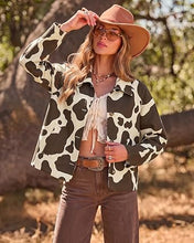 luvamia Faux Suede Cow Print Fall Jackets For Women Cropped Jacket Shacket Faux Leather, Full Lining, Button Down Shackets For Women With Pockets, Oversized Fall Outerwear, Cowgirl Outfits For Women