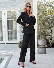 luvamia Pants Suits Women 2 Piece Double Breasted Business Casual Outfits Classic Notch Lapel, Wide Leg Pants, Structured Shoulders, Professional Dressy Pantsuit Set, Office Chic, 2026 Fall Fashion