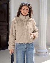 luvamia Faux Fur Jackets for Women Fall Cropped Coat Fuzzy Winter Outerwear Zip Up Front, Modern Retro Style, Lapel Collar, Drop Shoulder, Long Sleeve, Autumn Layering, City Chic Outerwear, Wide Collar