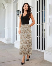 luvamia Women Satin Skirt Leopard Print Maxi Long Stretchy Elastic Skirts Cheetah Animal Print, Bias Cut Skirt, A-Line, High Waisted, Flowy Long Slip Skirts, Elastic Waistband, Fall Outfits for Women