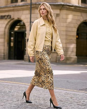 luvamia Women Satin Skirt Leopard Print Maxi Long Stretchy Elastic Skirts Cheetah Animal Print, Bias Cut Skirt, A-Line, High Waisted, Flowy Long Slip Skirts, Elastic Waistband, Fall Outfits for Women