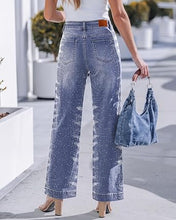 luvamia FleXclusive Wide Leg Rhinestone Jeans for Women High Waist Stretchy Denim Pants Sparkly Bling Jeans, Rhinestone Embellished, Baggy Straight Leg, 29.5" Inch Inseam, Trendy, Party, Night Out, Concert Outfits