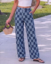 luvamia Checkered Pants Women High Rise Cinch-Waist Stretchy Wide Leg Jeans Adjustable Waist, Patterned Pants for Women, Baggy Jeans Y2K, Checkerboard Print, Alternative Clothes