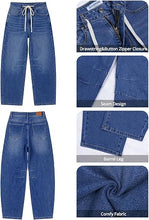 luvamia FleXclusive Barrel Jeans Women Trendy Baggy High Waisted Drawstring Denim Pants Barrel Wide Leg Pants, 27.5" Inseam, Baggy Jeans, Stretchy, Ankle Length, Drawstring Adjustable Waist, Casual Denim Outfits