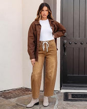 luvamia FleXclusive Barrel Jeans Women Trendy Baggy High Waisted Drawstring Denim Pants Barrel Wide Leg Pants, 27.5" Inseam, Baggy Jeans, Stretchy, Ankle Length, Drawstring Adjustable Waist, Casual Denim Outfits