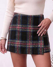 luvamia Plaid Skorts for Woman High Waist Mini Wrap Skort Skirt with Shorts Faux Wrap, Side Zipper, Elastic Waist Back, Trendy Plaid Pattern, Fall Skirts With Shorts Underneath, Asymmetrical Design