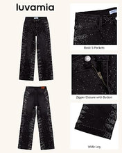 luvamia FleXclusive Wide Leg Rhinestone Jeans for Women High Waist Stretchy Denim Pants Sparkly Bling Jeans, Rhinestone Embellished, Baggy Straight Leg, 29.5" Inch Inseam, Trendy, Party, Night Out, Concert Outfits