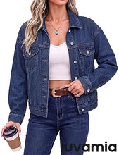 luvamia Jean Jacket Women Button Down Long Sleeve Oversized Denim Jackets Casual Jackets for Women Trendy, 2 Functional Side Pockets, No Stretch, Western Fall Outfits, Country Concert Outfits