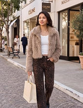 luvamia Faux Fur Jackets for Women Shaggy Crop Coats Fall Winter Outerwear Hook Closure, Long Sleeve, Lapel Collar, Date Night Outfit, Drop Shoulder, Clean Front Design, Long Pile Texture, Solid Color