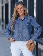 luvamia FleXclusive Denim Shirts for Women Long Sleeve Button Down Chambray Relaxed Fit Western Jean Shirts Casual Collared Jean Top