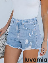 luvamia Jean Shorts for Women High Waisted Stretchy Distressed Denim Shorts Ripped Frayed Raw Hem Summer Casual Shorts
