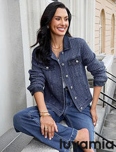 LUVAMIA Casual Western Denim Jacket Women Button Front Long Sleeve Vintage with Functional Pockets