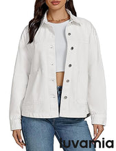 LUVAMIA Women's Street Fashion Denim Jacket Lapel Long Sleeve Coat