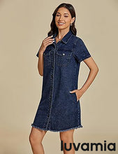 LUVAMIA Women's Midi Sundresses Crewneck short Sleeve Denim Casual Dress